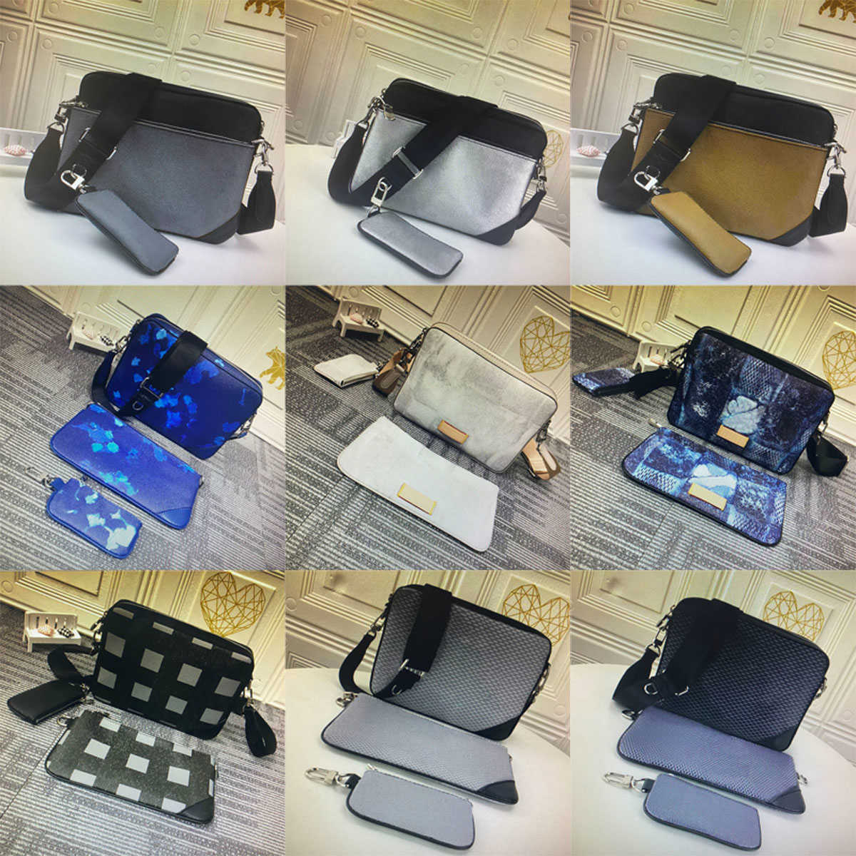 

Luxury TRIO Designer Messenger Bag Reverse Canvas Mens Crossbody 3 Piece Sets Fashion Koerierstas Man Shoulder Bags Purse Wallet Clutch, With dust bag