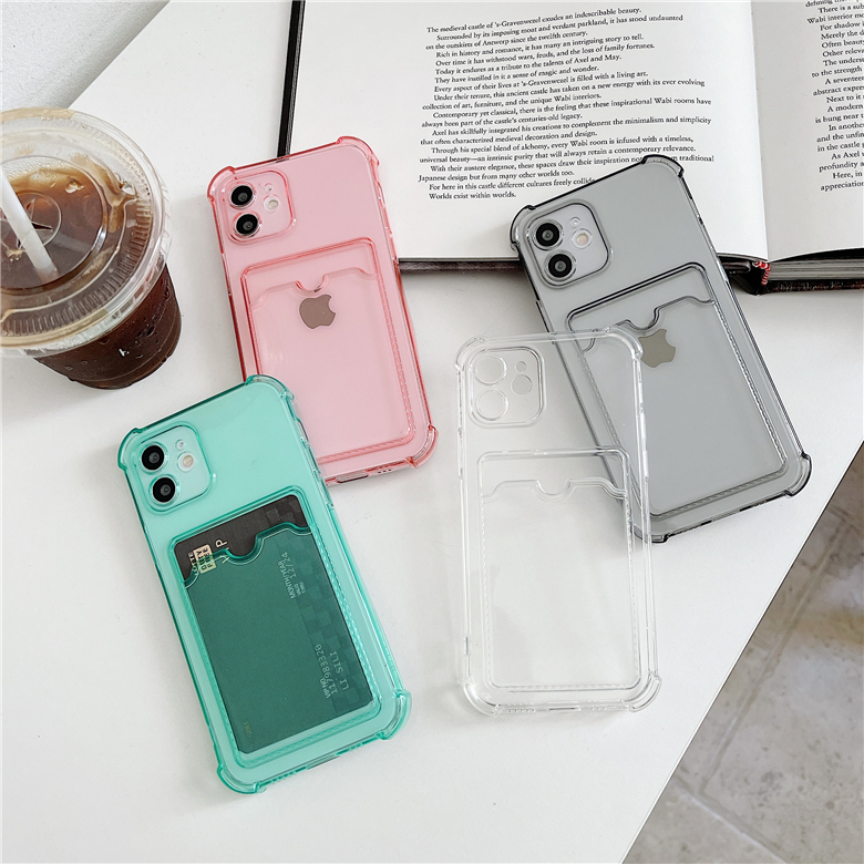 

Clear Wallet Case for iPhone 12 11 Pro Max XR XS 7 8 Plus Full Protective Soft Bumper Card Slot Transparent Back Cover