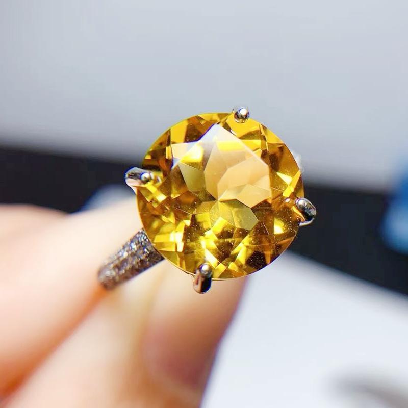 

Cluster Rings Natural Real Citrine Round Ring Per Jewelry 925 Sterling Silver 10*10mm 3.5ct Gemstone Fine T212112, Golden;silver