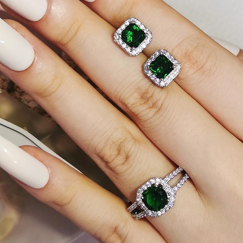 

Earrings & Necklace 2022 Vintage Green Silver Color Bride Dubai Jewelry Set Earings Rings For Women Female Wedding Christmas Party Gift J671