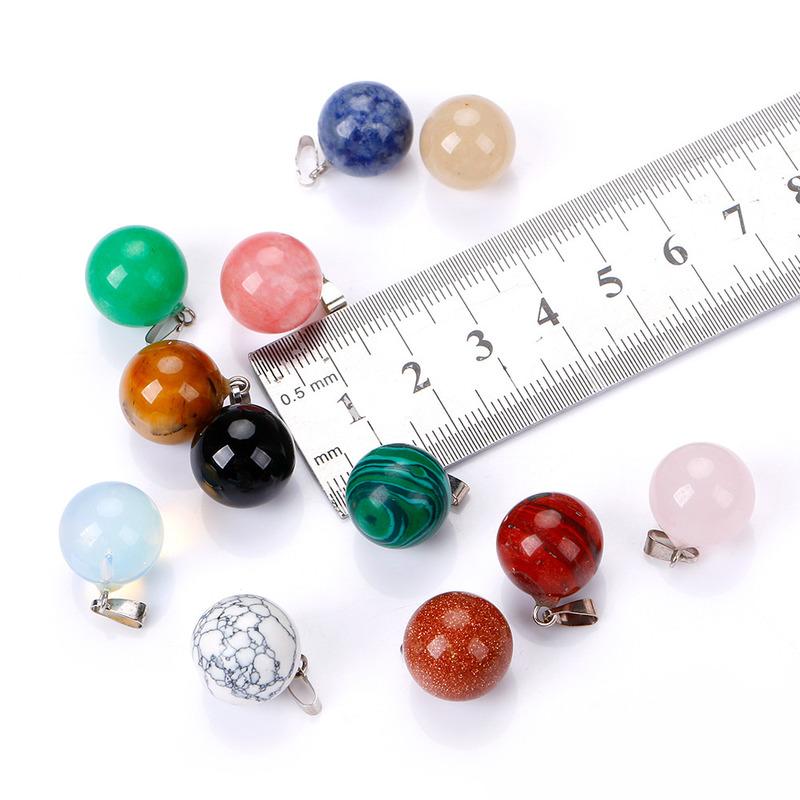 

Charms Natural Semi-precious Stone High Quality Colorful Spherical Pendant Boxed Lady Jewelry Making DIY Necklace Accessories 12pcs/box, Bronze;silver