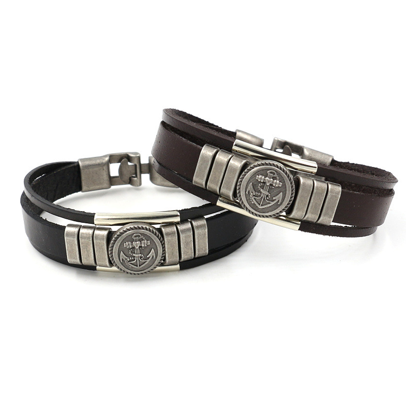 

Ancient Anchor Multilayer leather bracelet Black Brown Bracelets wristband bangle cuff women men fashion jewelry will and sandy, Golden;silver