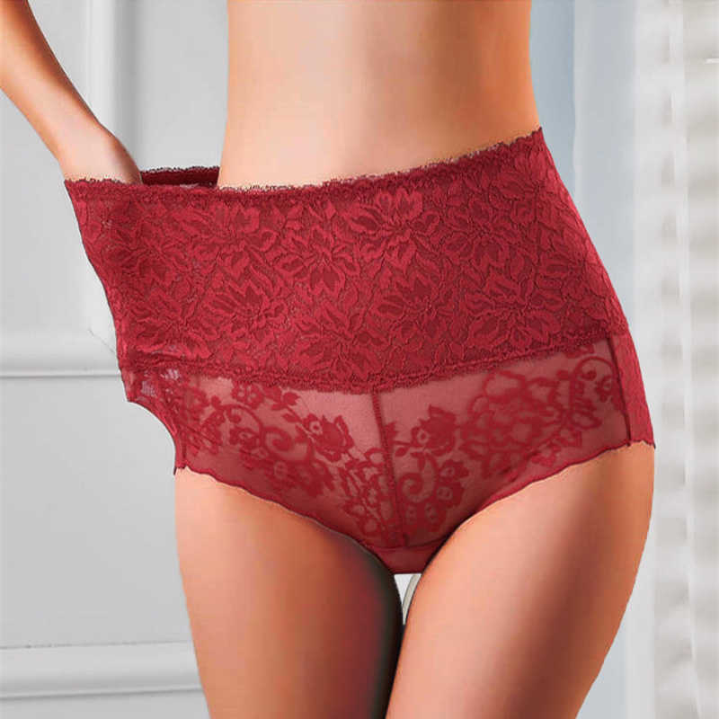 

High Waist Women Underwear Sexy Lace Panties Bodyshaper Female Underpants Seamless Briefs Knickers Mesh Floral Lingerie, Black