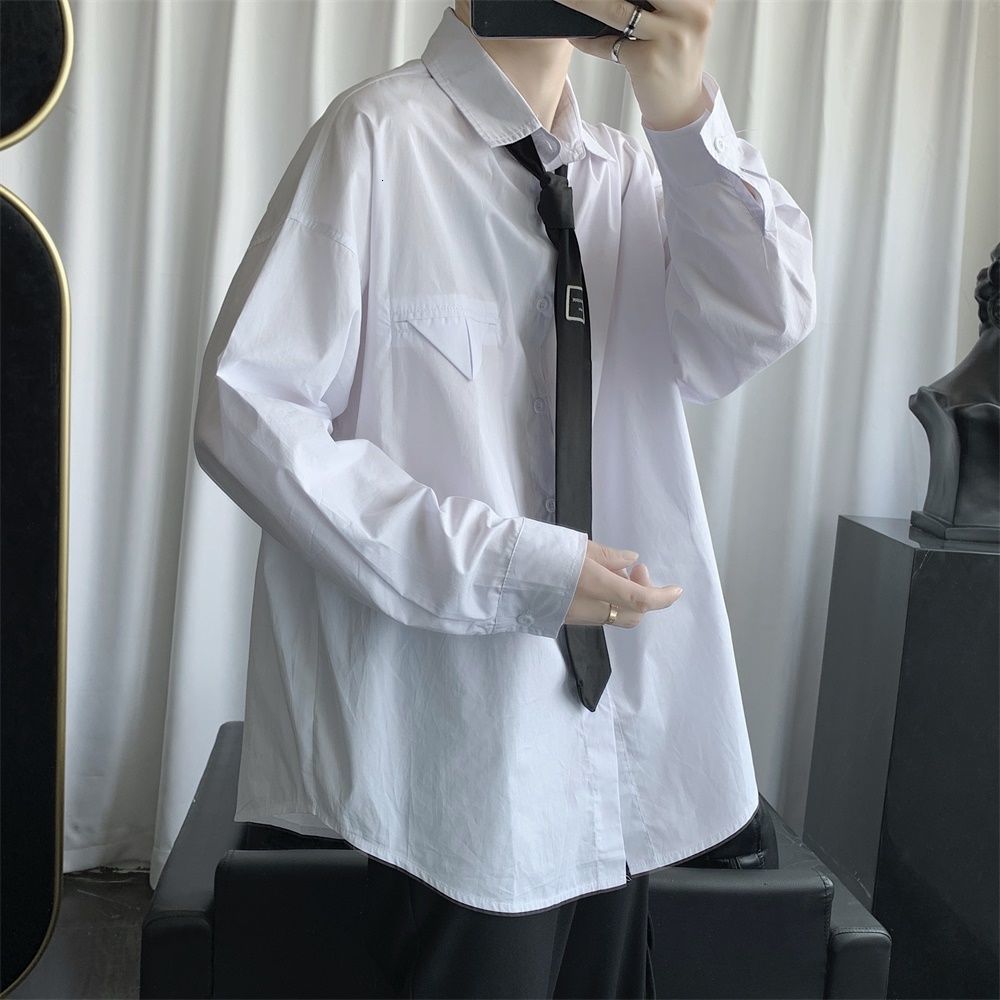 

2021 New Send Tie Men's Long Sleeve Hawaiian Shirt Camisa Masculina Streetwear Mens Fashion White/black/blue Color Shirts M-2xl Ycoj
