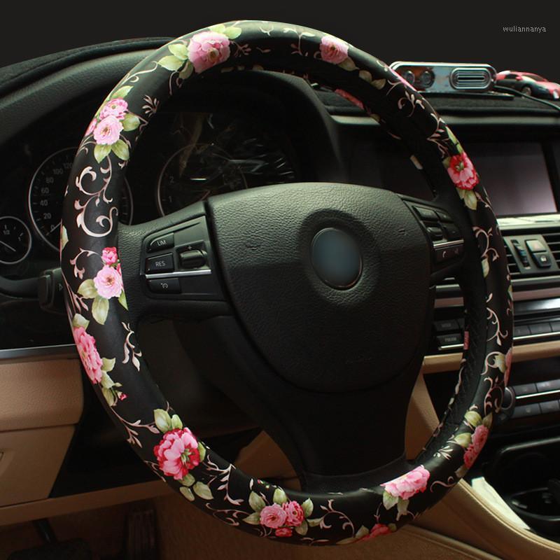 

Steering Wheel Covers Universal Leather Auto Car Cover Anti Slip Flower Styling Steering-wheel For Women Girls Ladies