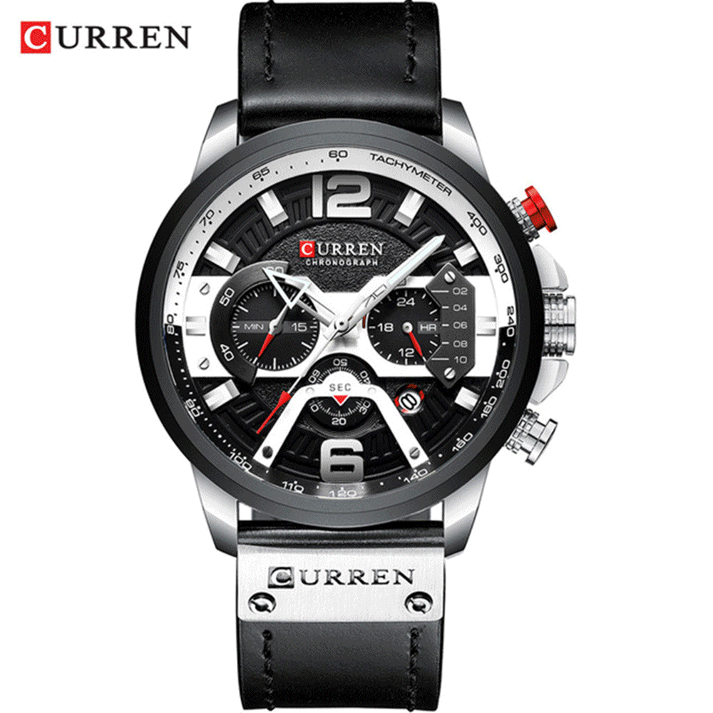 

CURREN Casual Sport Watches for Men Blue Top Brand Luxury Military Leather Wrist Watch Man Clock Fashion Chronograph Wristwatch, Red