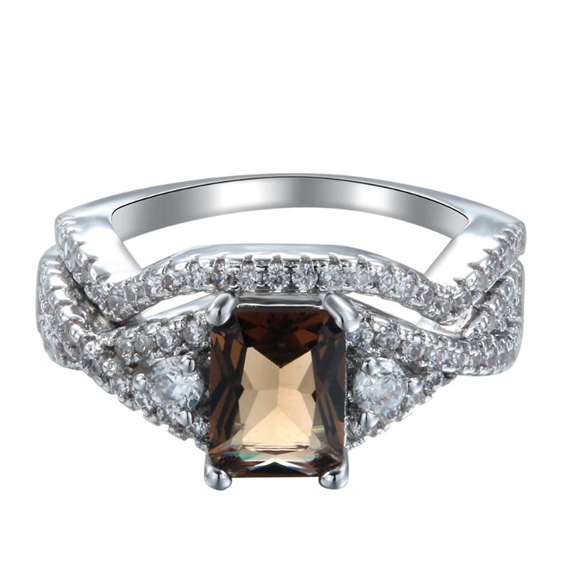 

Wedding Rings Fashion Jewelry Women Creative Luxury Champagne Silver Color Ring 2 Piece Set With Small Zircon Crystal