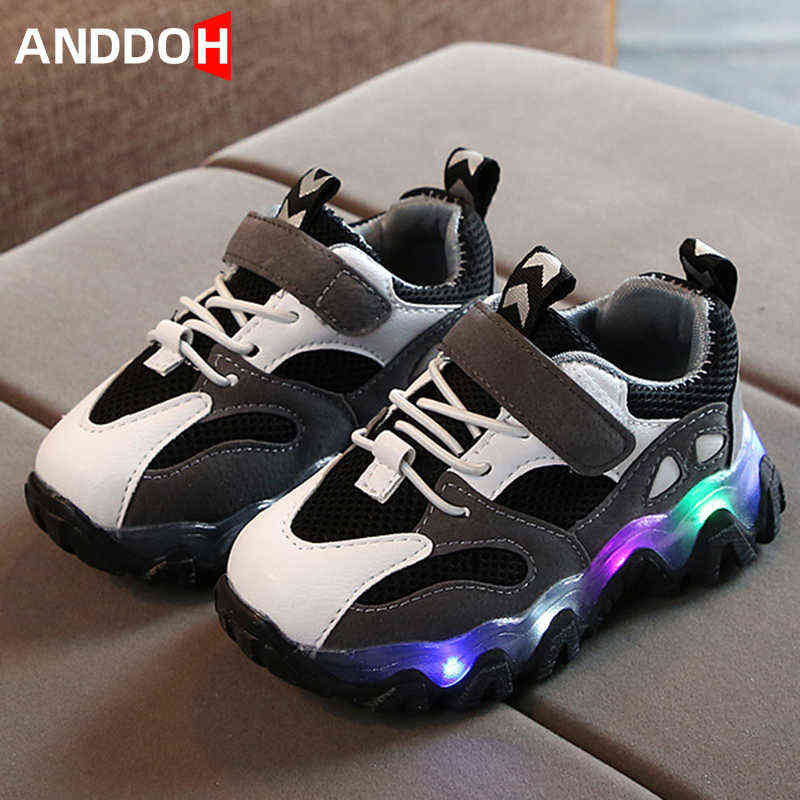 

Size 21-30 Kids Light Up Non-slip Toddler Shoes Girls Boys Children Glowing Mesh Sport Sneakers Baby Luminous Breathable Shoes G0114, Black