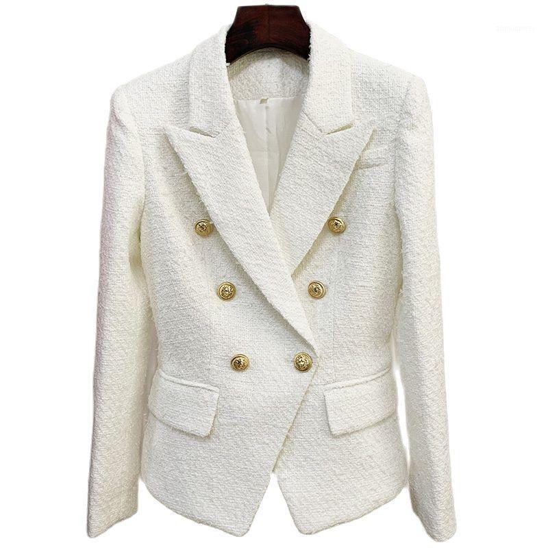 

Women's Jackets 2021 Autumn Western Style Heavy Double Breasted Rough Tweed Woolen White Blazer For Woman