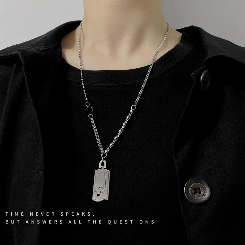 

Chains Necklaces Woman Square Necklace Women Letter Pendant Love Chain Lovers Silver Color Trendy Kpop Titanium Steel Hip Hop Collares