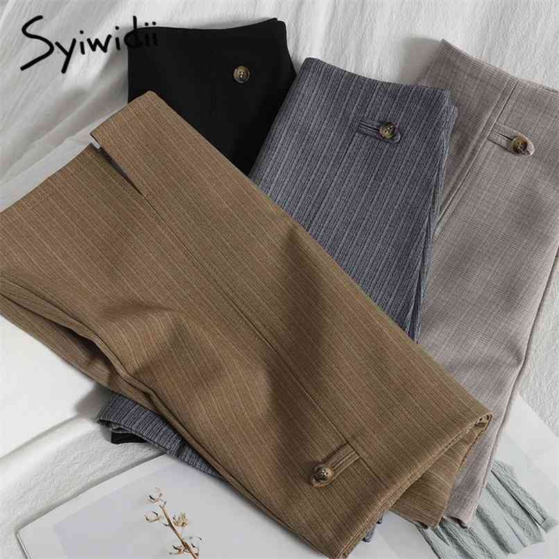 

High Waist Mini Skirts Women Button Up Back Zipper Slit A-Line Spring Summer Clothes Korean Fashion Unicolor 210607, Gray