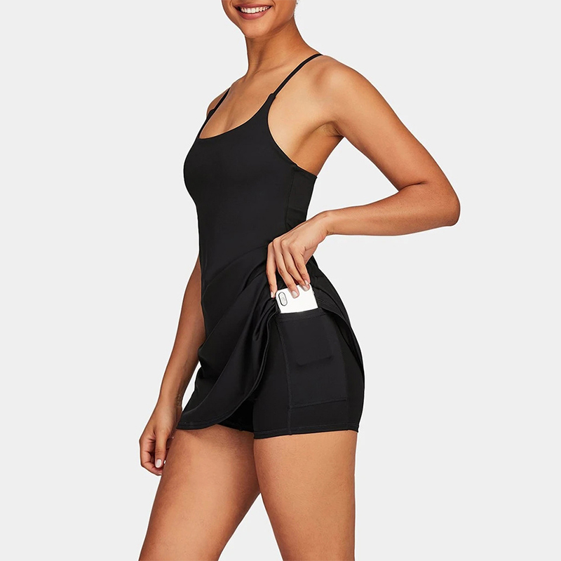 Women s Tracksuits Sports Yoga Tennis Basic Dress Activity Seamless Fitness Dresses Solid color Tight Ruffle