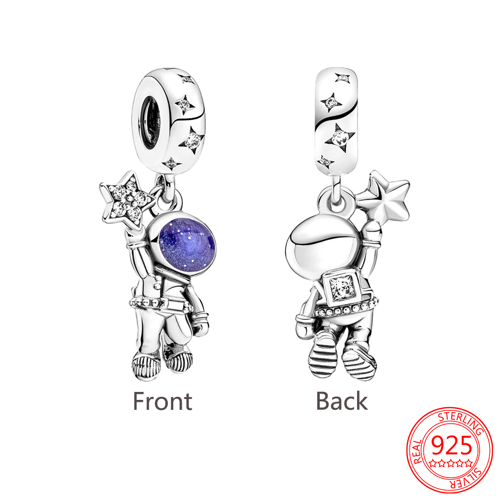 

Fit Original Pandora Charm Bracelet 925 Sterling Silver Space & Galaxy Series Astronaut With Star In Hand Pendant Bead For Making Women Berloque New, Black