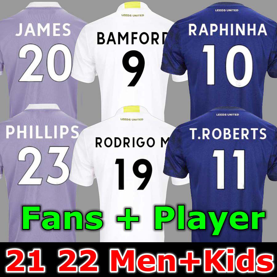 

Leeds soccer jerseys Unite 21 22 JAMES HARRISON POVEDA BAMFORD KLICH T.Roberts Raphinha RODRIGO M LLORENTE R 2021 2022 Men Kids football shirt uniforms, 21 22 away jersey