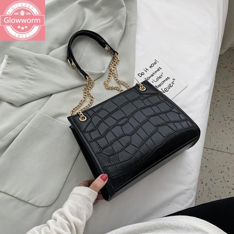 

2021 summer new shoulder bag lady messenger bag fashion shopping chain lady stone pattern female handbag, Black