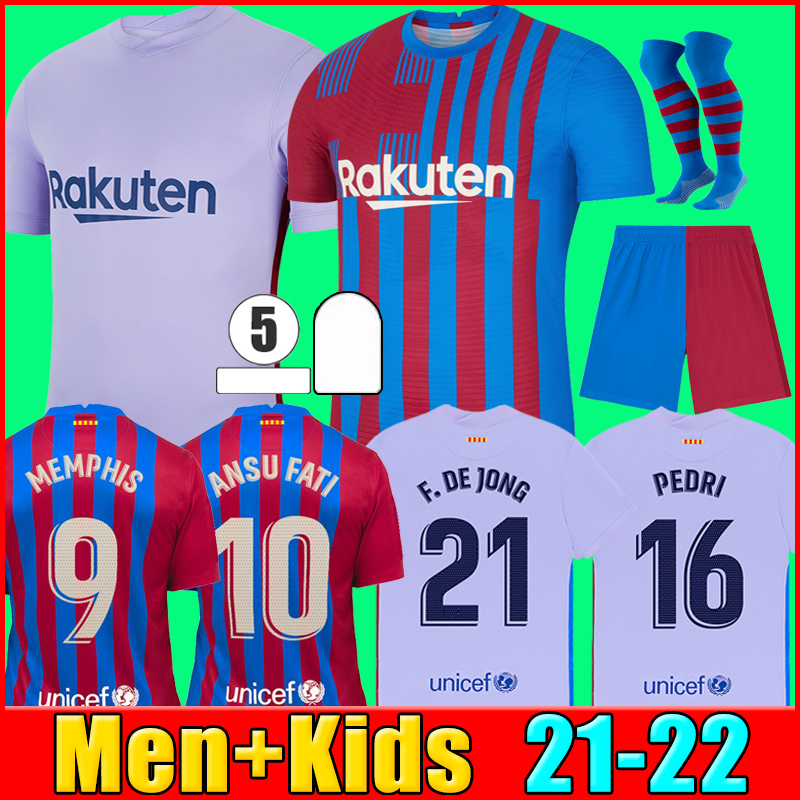 

21 22 MEMPHIS KUN AGUERO Barcelona soccer jersey camiseta de futbol 2021 2022 BARCA FC ANSU FATI GRIEZMANN F.DE JONG DEST PEDRI football shirt men kids kit sets socks, P14 20 21 away kids