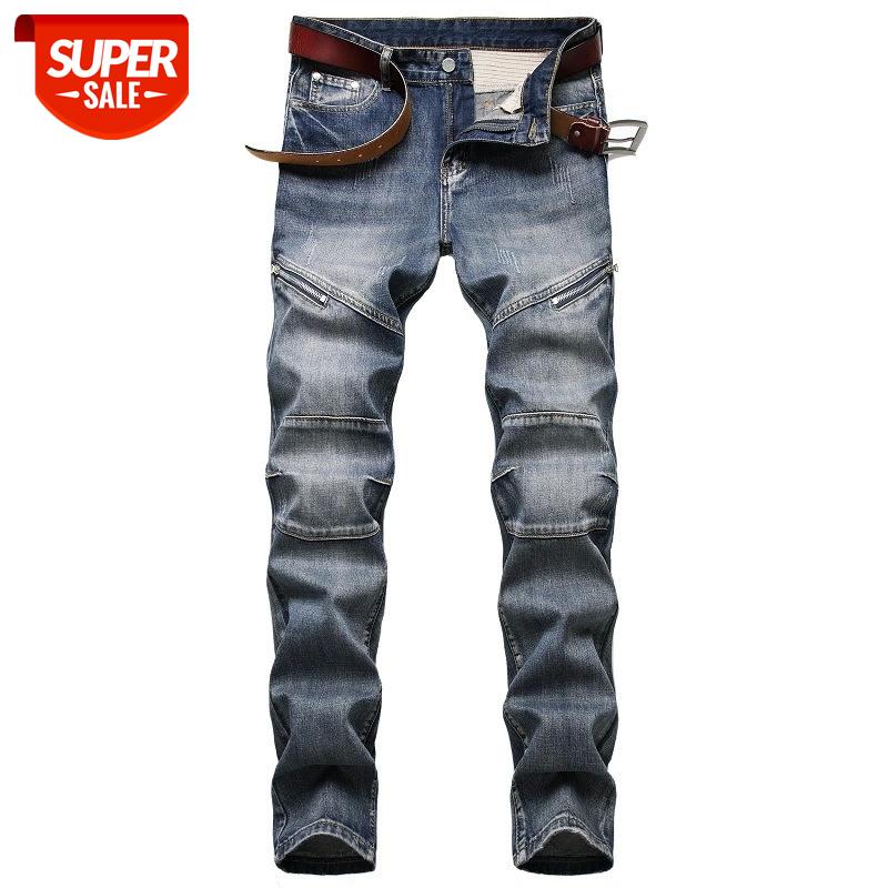 

Denim Designer Hole MOTO BIKE Jeans High Quality Ripped for Men Size 28-38 40 42 2021 Autumn Spring HIP HOP Punk Streetwear #Un6y, Black