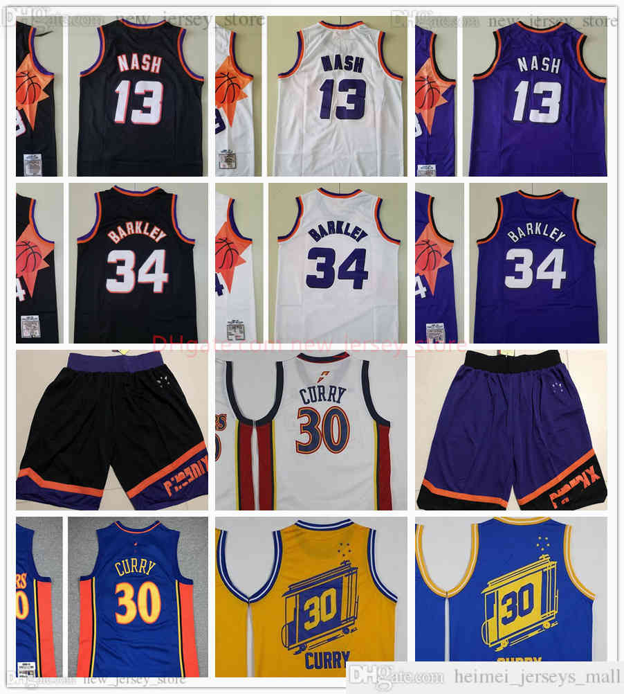 

Retro Baskeball 13 Steve 34 Charles Nash Barkley Jersey Shorts Vintage Stitched 30 Stephen Golden Curry Jerseys Blue Yellow White Black Purple, Black;red