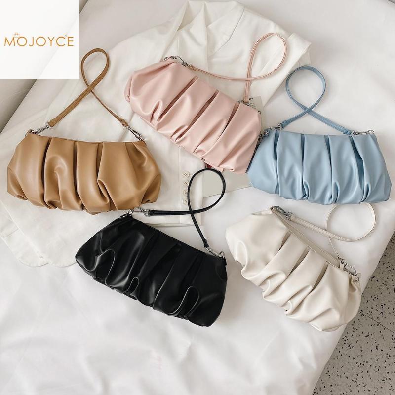 

Elegant Ladies Cloud Solid Leather Handbag Portable Pleated Shoulder Clutch Bag Popular Simple Female Daily Bag, Black