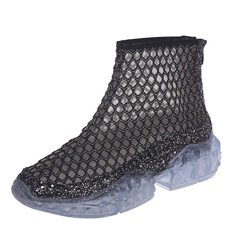 

SWYIVY Summer Mesh Sandals Women Wedges Shoes Jelly Bottom 2021 Hallow Breathabe Summer Ankle High Top Sneakers Sandals Women, Black