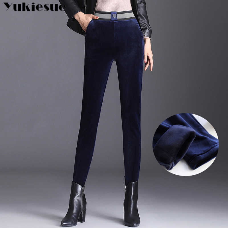 

streetwear skinny thick warm fleece women' pants female high waist pencil for women trousers woman Plus size 5xl 6xl 210608, Black