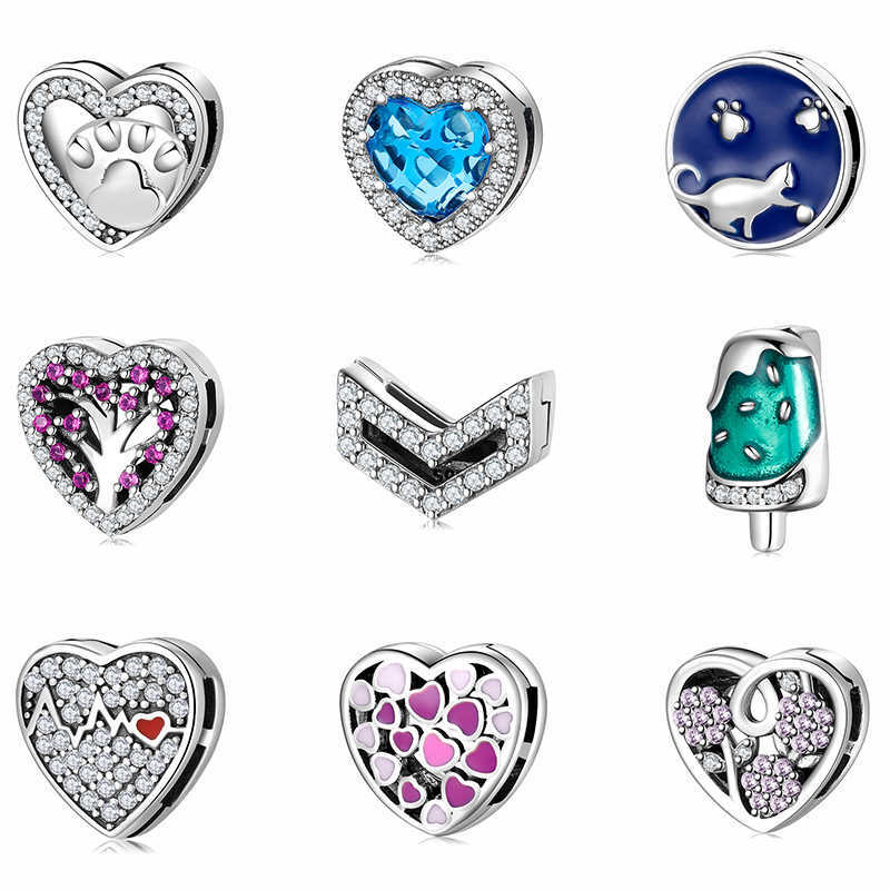 

2020 925 Sterling Silver Heart Shape Clip Beads Fit Original Reflexions Bracelet Charms Fine Jewelry Making