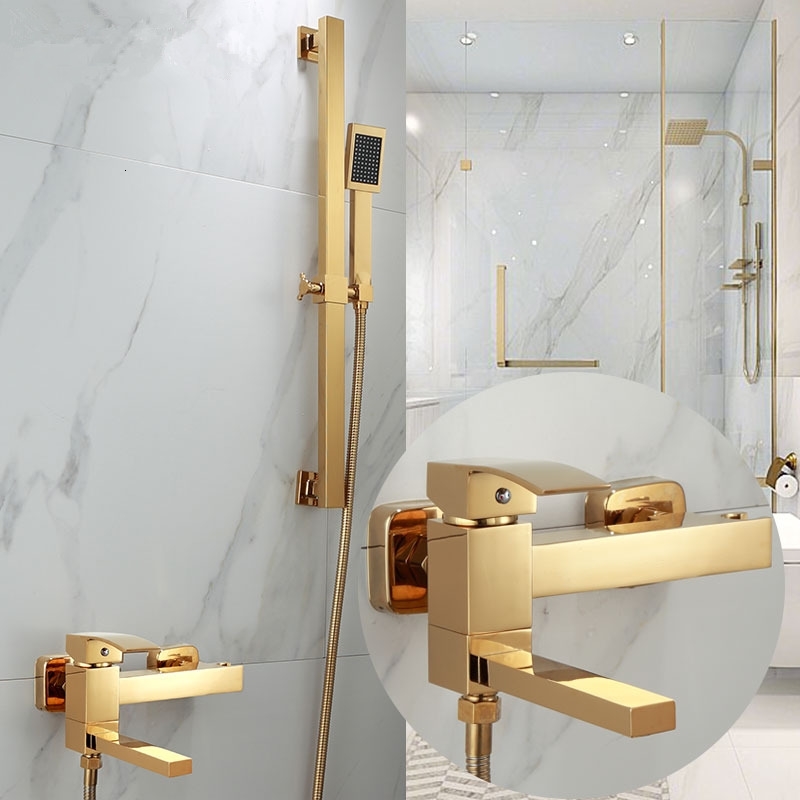 

2021 New Bathtub Set Wall Mounted Gold Faucet, Bathroom Cold Hot Bath and Shower Mixer Taps Brass A1d1