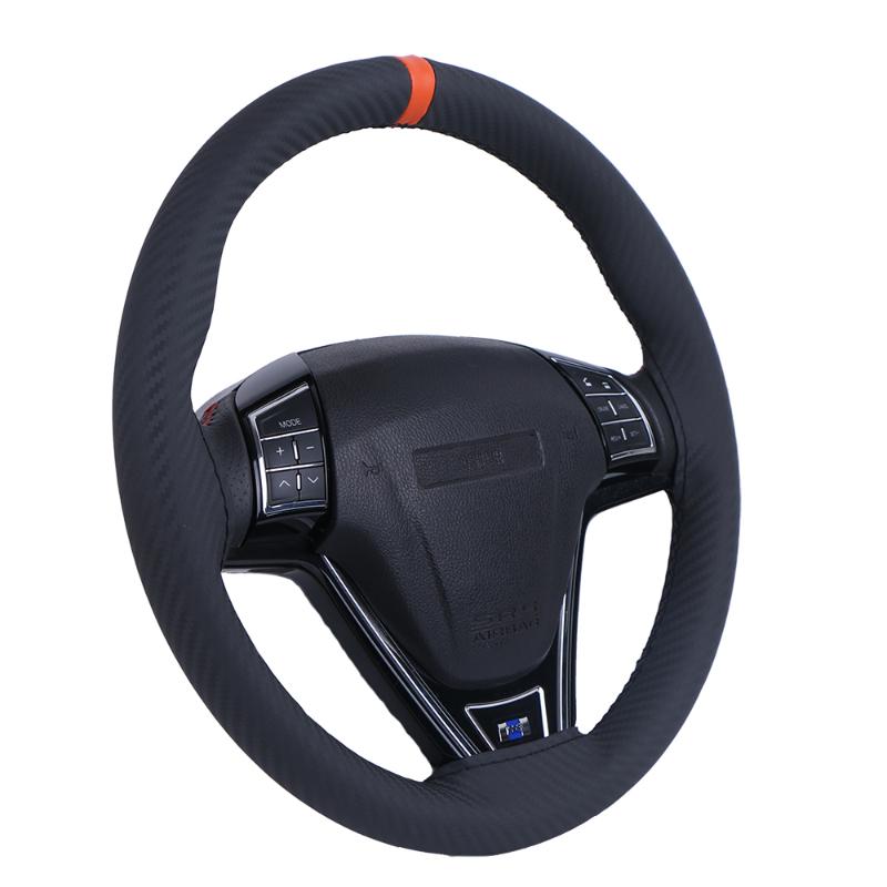 

Steering Wheel Covers Car Cover Auto Hand Sewing Carbon Fiber Leather Braiding For Black Accessories Universal
