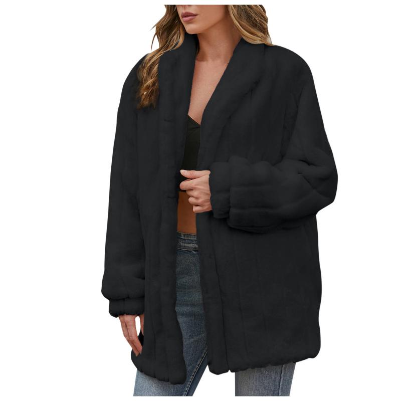 

Women's Jackets Womens Winter Pure Color Coat Plus Size Fashion Plush Long Sleeve Stripe Pattern Cardigan Casual Thicken Outwear Jacket, Black;brown