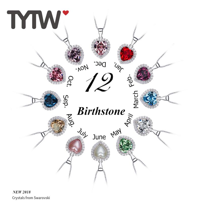 

Pendant Necklaces TYTW Crystals From Austrian 100% S925 Sterling Silver Women Heart Necklace Jewelry Gifts 12 Birthstone