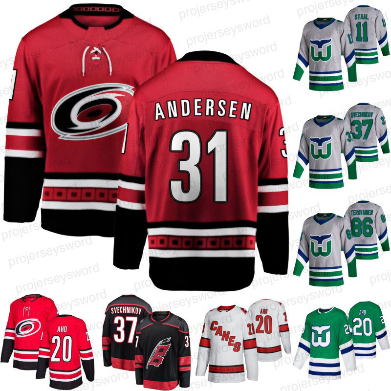 

#31 Frederik Andersen Jersey Sebastian Aho Teuvo Teravainen Martin Necas Jesper Fast Nino Niederreiter Andrei Svechnikov Justin Williams Brady Skjei Ethan Bear, Men green s-xxxl