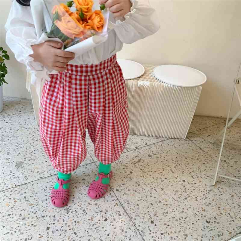 

Spring Summer unisex loose plaid casual trousers for boys and girls fashion ankle-length pants 210708, Black