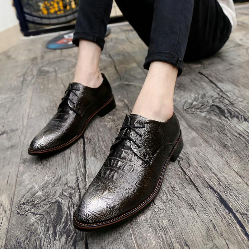 

Dress Shoes Beads Men's Formal Lace Up Leather Spring Crocodile Pattern British Male Pointed Toe Retro Casual Business Office, Black