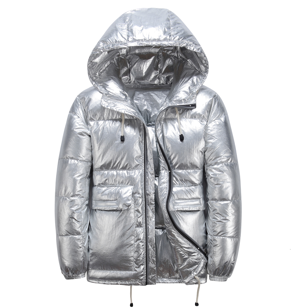 

2021 Winter New Men's Thick Warm Bread Streetwear Shiny Hooded White Down Jacket Oversized Coat Male Brand Uzmo, Black
