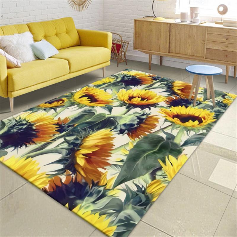 

Nordic Fresh Yellow Sunflower Floor Mat Fashion Simple 3D Printed Carpet Floral Bedside Mat Girl Room Coffee Table Rug Doormat, As picture