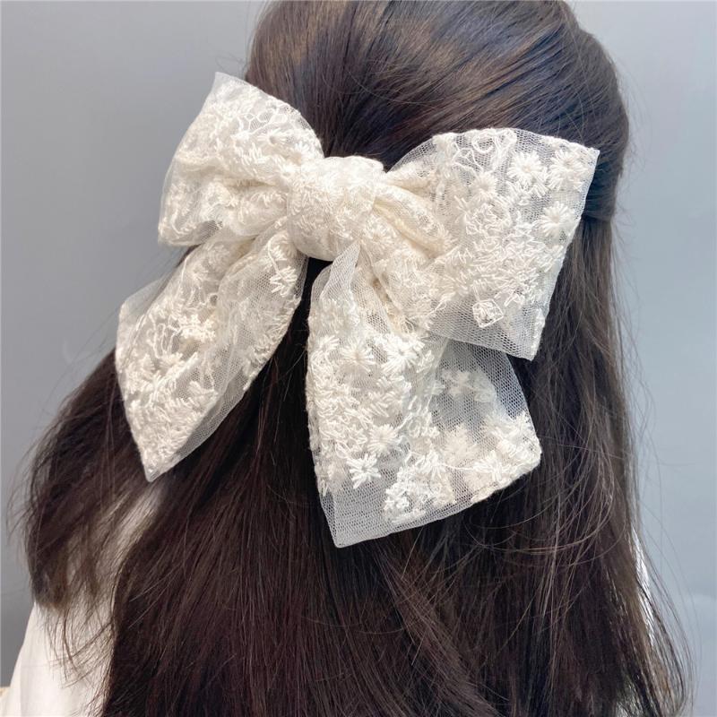 

Hair Accessories Women Lace Flower Bow Ribbon Clip Double Large Butterfly Rope For Girls Korean Fashion Hairpins
