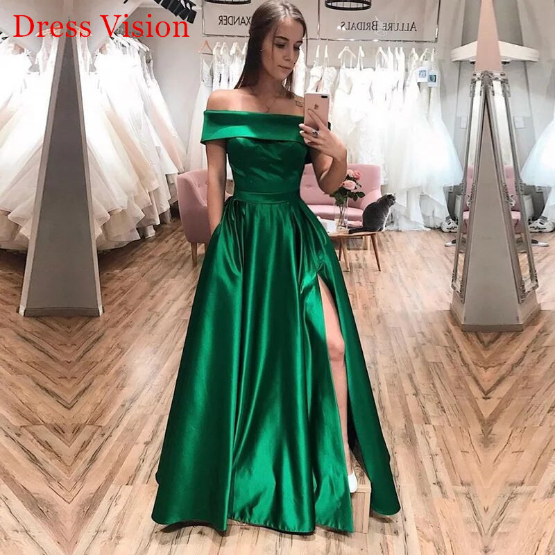 

2021 Robe Soiree Sexy Boat Neck Prom e Elegant Party Gowns Vestido Fiesta De Boda Pocket Side Split Yndn