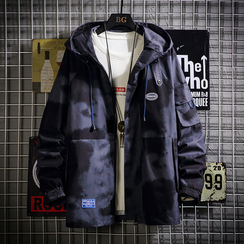 

2021 Streetwear Men New Spring Autumn Overalls Tie Dye Men's Jacket Fashion Print Hip Hop Outerwear Coat 7HVC, Black