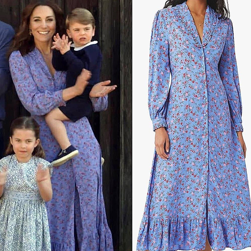 Kate Middleton Dress High Quality 2021 New Women's Vintage Elegant Gentlewoman Long Sleeve Floral Party Dresses Esmz-image-666636999