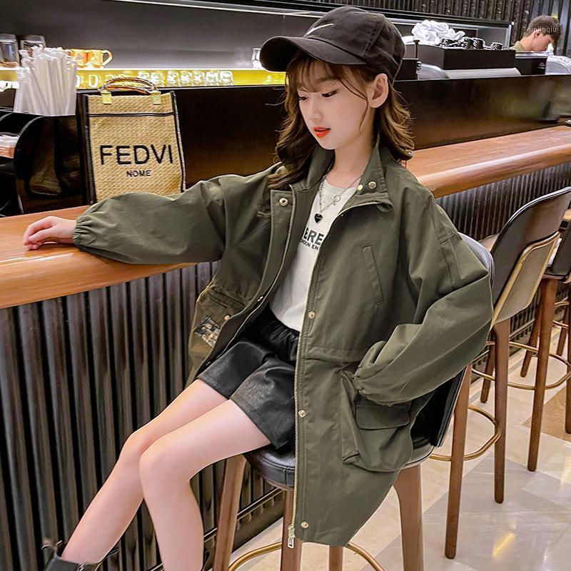 

Coat Arm Green Trench Coats For Girls Spring Autumn Kids Long Jackets Korean Style Teenager Outerwear Children Christmas 4-14Y, Blue;gray