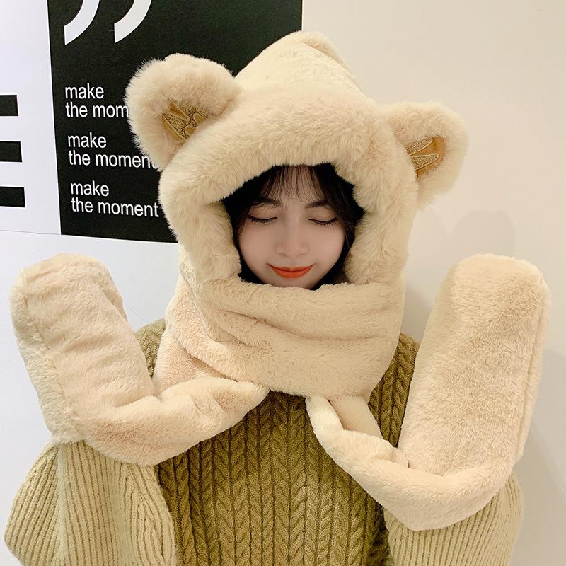 

Berets Fashion Hat Scarf Glooves One Piece Winter Warm Neck Guard Protection Female Fake Collars Hooded Scarfs Decorative, 04