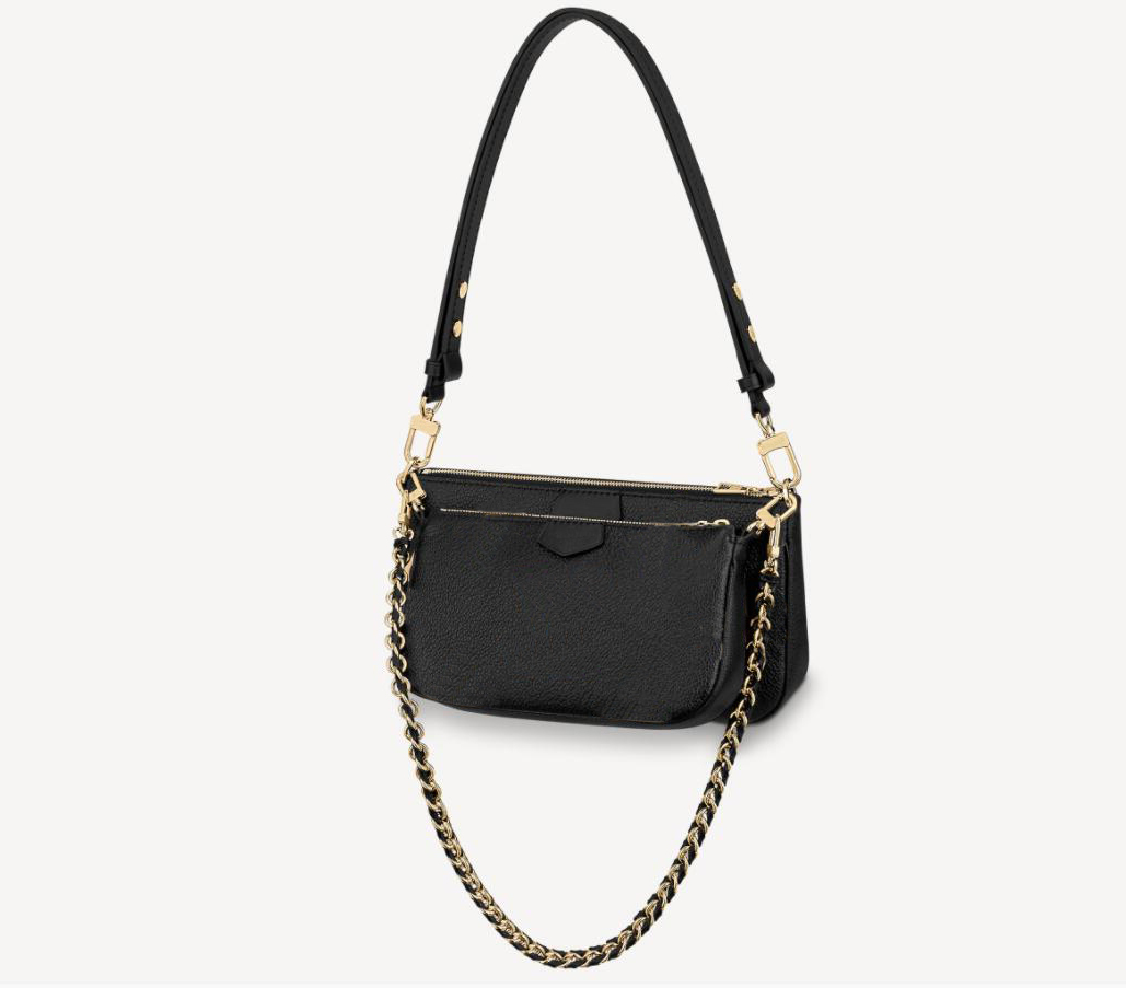 

M45777 2 in 1 Womens Shoulder Bag chain embossed Letter flower Canvas multi pochette Accessoires Crossbody Female Tote Clutch Handbag Purses, Black