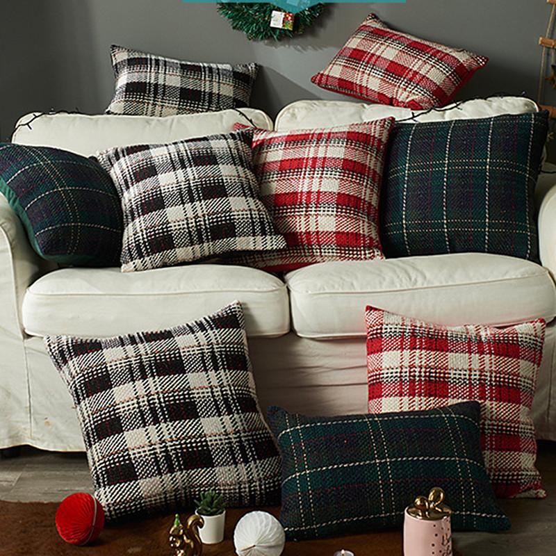 

Red Black Green Wool Plaid Pillow Cover Geometric Home Decorative Cushion Cover Sofa Throw Pillow Case 45x45cm/30x50cm/50x50cm
