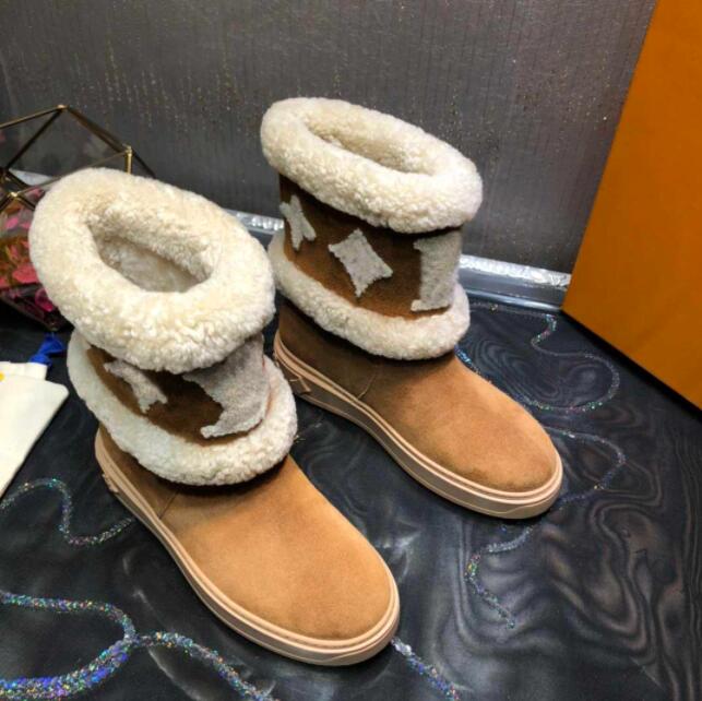 

Women snowdrop Flat Ankle Boots Fashion Wool Printed Rubber Sole Martin Booted Top Designer Ladies Winter Snow Boot shoes with box size