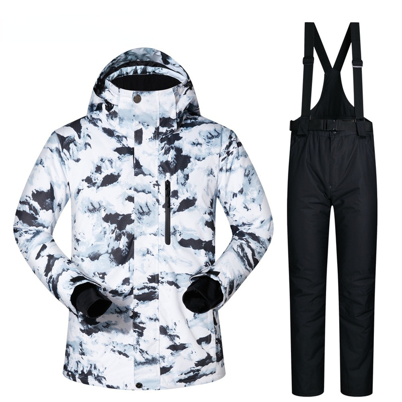 

Men's Ski Jacket with Bib Pants Ski Suit Winter Thermal Warm Waterproof Detachable Hood Snow Suit Clothing Suit for Skiing Snowboarding, Gray
