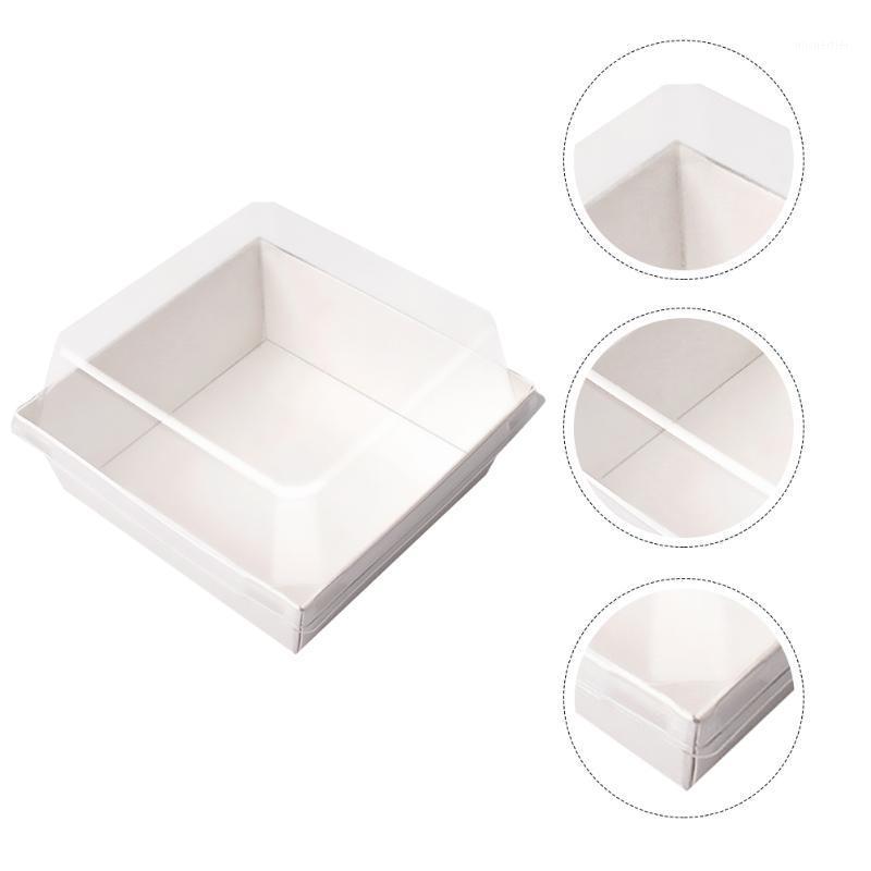 

Gift Wrap 1 Set Square Cake Packaging Boxes Thicken Food Packing With Transparent Cover (50Pcs White Paper Box 50Pcs