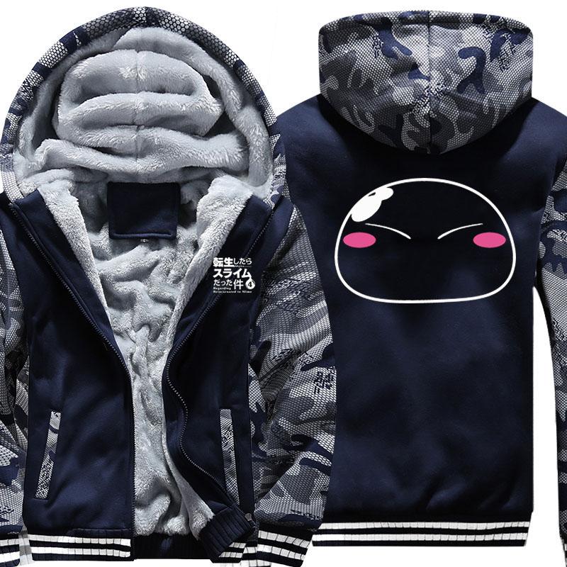 

Men' Hoodies & Sweatshirts US Size Hoodie Anime Tensei Shitara Slime Datta Ken Sweatshirt Camouflage Sleeve Hooded Navy Blue Coat Jacket Dr