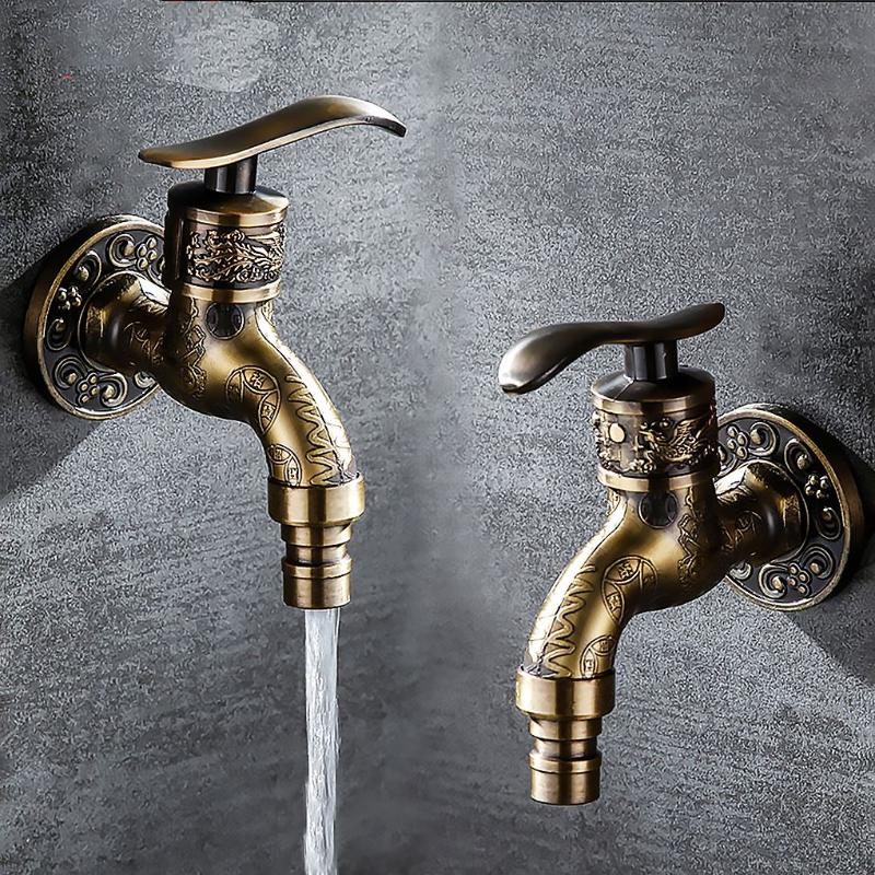 

Bathroom Sink Faucets Garden Faucet Vintage Wash Machine Carved Wall Mount Zinc Alloy Antique Bibcock Decorative For Kitchen Basin Tap