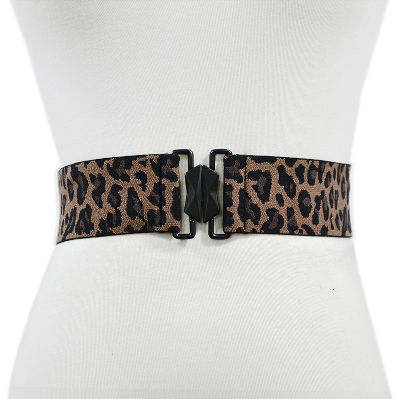 

New simple elastic waist cover leopard print decoration waist wide belt fashion versatile women's belt, Black