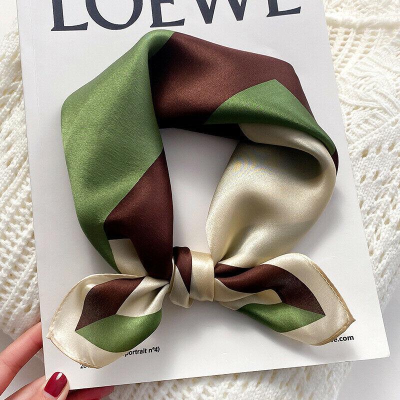 

Scarves Luxury 100% Silk Scarf Bandana Women Fashion Head Neck Hair Bag Kerchief Turban Square Headband Hairband 53*53cm, Blue;gray